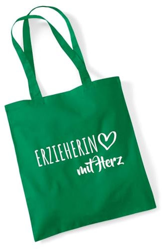 Huuraa Beutel Erzieherin mit Herz Geschenk 10 Liter Kelly Green Baumwolle Erzieherin Präsent