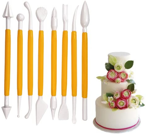 Powersell srls Kit Attrezzi Cake Design per Modellare Pasta di Zucchero Fondente, Strumento per Scultura Torte a Doppia estremità per Fare Pasta Marzapane