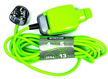 STATUS 1 Socket Extension Lead, 5m Green Waterproof Extension Cable, 13 amp Weatherproof Socket, 1W5M13AIP54S6
