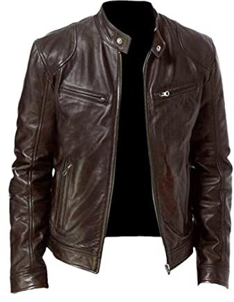 Herren Winter Lederjacke, Herbst Vintage PU Leder Mäntel, Herren Motorradjacken Freizeitjacke, braun, M