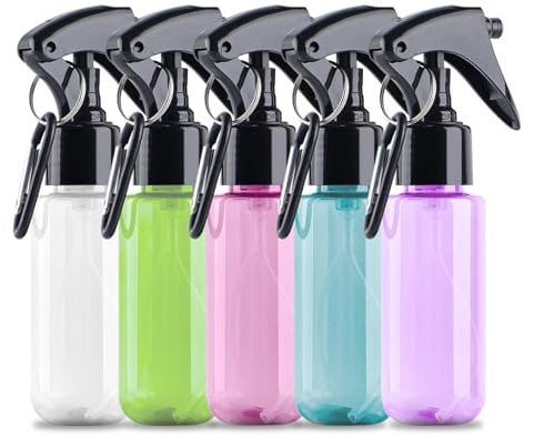 TANSHINE Small Travel Size Mini Fine Mist Water Spray Bottles, 50ml, 2oz, Portable Hand Sanitiser Alcohol Spray Bottle, Plastic Refillable Empty Face Mister with Clip, 5pcs