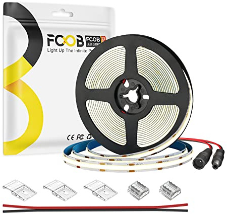 FCOB COB LED Streifen Flexibel Hohe Dicht Naturweiß 4000K 320LEDs/m 5M 12V | 8mm Breite CRI90+ Dimmable Gleichmäßige LED Licht Uniform Helligkeit für DIY Dekoration(Nicht inhalt Netzteil＆Steuerung)