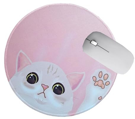BAMINX Runde rutschfesten Gummi Mauspad für Laptop Spiele, niedliche Katze Muster Mauspad für Büro Reisen männlich weiblich Kinder (Rosa)