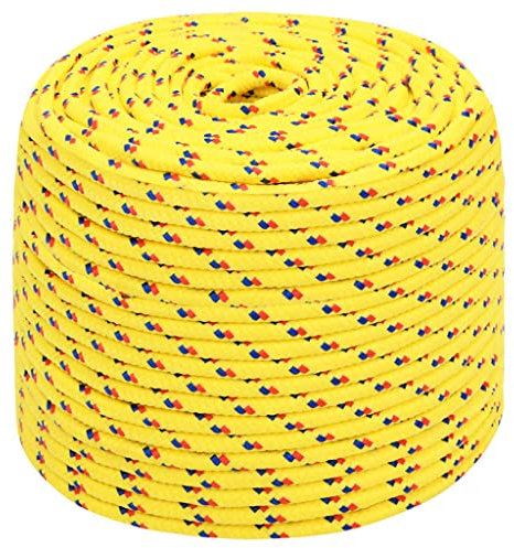 vidaXL Bootsseil Ankerleine Festmacher Tauwerk PP Leine Seil Tau Polypropylenseil Geflochten Flechtleine Gelb 10mm 100m Polypropylen