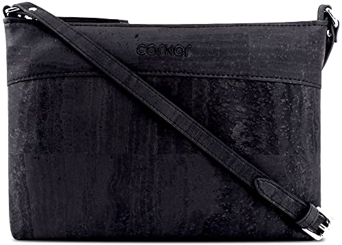 Corkor Kork Geldbörse Crossbody Damen | Vegane Tasche ohne Tierversuche hergestellt, kein Leder, Schwarz