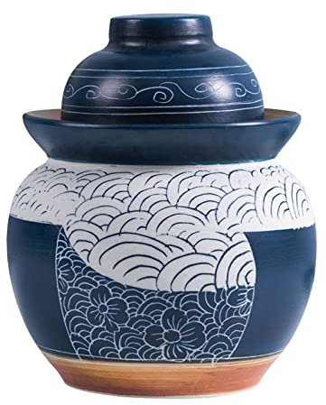 oUyOo Fermentation Crock Jar, Kimchi Jar Pot en Grès pour La Fermentation Ou Le Marinage du Kimchi, Choucroute avec Couvercle en Céramique,1.75kg