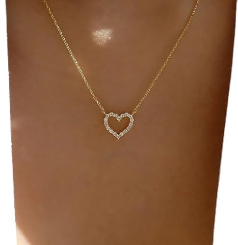 TseenYi Crystal Heart Necklace Gold Cz Heart Pendant Necklace Boho Love Heart Necklace Sparkling Crystal Heart Choker Necklace Crystal Love Pendant Necklace Chain Jewelry for Women and Girls Gifts