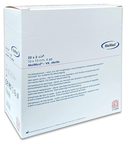 Saxomed Sterile Kompressen 10x10 cm-50 Stück Wundkompressen Saugkompressen 10x10 steril-Wundauflagen steril Wundauflage nicht haftend-Vlieskompressen Ideal für Erste Hilfe & Pflege