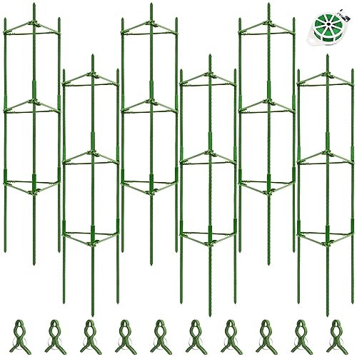 Riare 6 Pack 1.2m Tomato Cages for Garden- 48inches Heavy Duty Tomato Stakes and Supports, Adjustable Tall Tomato Plant Support Trellis for Pots, Raised Garden Bed, Climbing Vegetables Plants (6Pack)