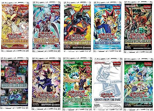 YuGiOh! Karten-Booster-Paket – 10 zufällige YuGiOh-Boosterpacks + DelTex 100+ Karten-Deck-Box