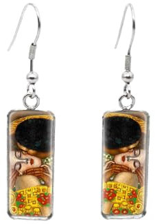 Kiss Rechteckiger Ohrring Gustav Klimt Kunst Gemälde Fischhaken Ohrring Foto Glas Foto Schmuck, 25 mm, Leder