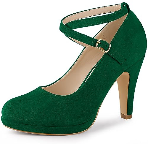 Allegra K Zapatos de tacón de Aguja con Correa Cruzada y Plataforma para Mujer, Zapatos de salón Mary Jane Vert 38