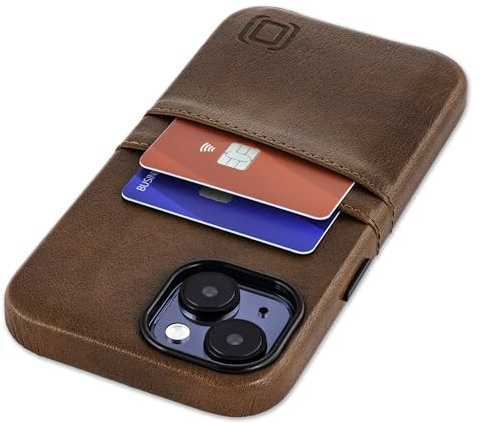 Dockem Kartenetui für iPhone 15 mit Integrierter Metallplatte für Magnetischen Befestigung und 2 Kartenfächer: Exec M2 Premium Kunstleder Kartenhülle (iPhone 15, Braun)
