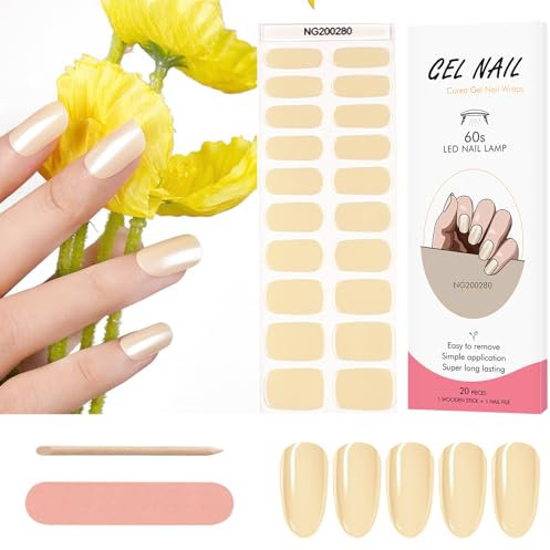 Kalolary 20PCS Nail Adhesive Wrap, Nail Gel Polish Strips Full Wraps Nail Polish Stickers Cured Gel Nail Strips Self-Adhesive Gel Nail Wrap Stickers Decals(UV/LED Lamp Required) (Milk White)