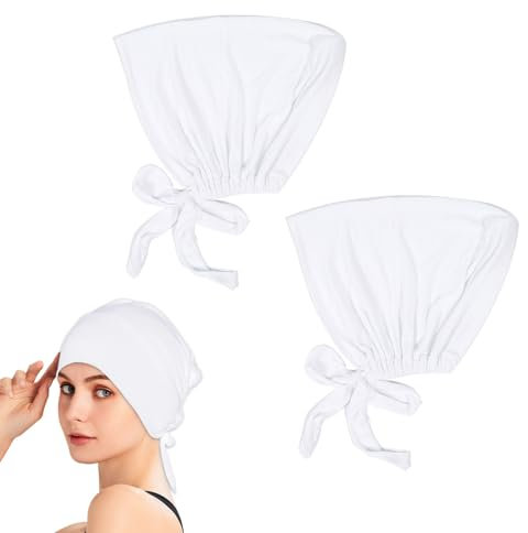 SKHAOVS 2 Stück Weiß Turban Damen Frauen Undercap Hijab Unterschal Hijab Atmungsaktive Hijab Cap Verstellbarer Hijab Muslimischer Kopftuch Beanie Schlafmütze Baumwolle Kopftücher für Damen (2 Stück)