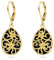 Schwarze Onyx Ohrringe 925 Sterling Silber Gold Filigrane Tropfen Hängend Ohrhänger Schmuck Geschenk für Damen Mädchen