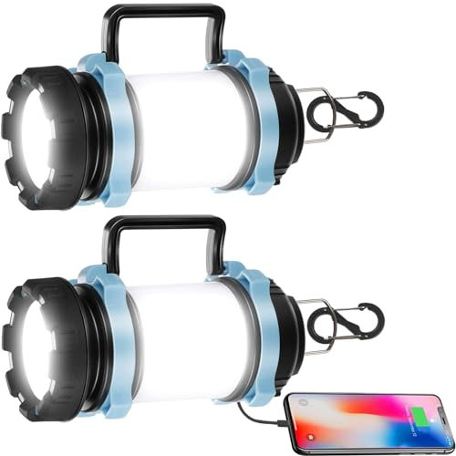 Lampe Camping Rechargeable, Lanterne Camping LED, Alimentée par Batterie, Lampe de Camping Portable et Lumineuse Pour les Urgences, les Randonnées en Plein Air et les Pannes de Courant