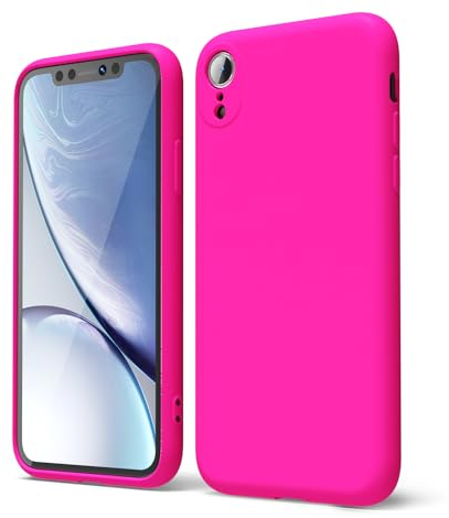 oakxco für iPhone XR Hülle Silikon Case mit Kameraschutz, Ultra Dünn Bunt Handyhülle Mädchen, Einfarbig Handy Hülle Slim Schutzhülle, Matt TPU Weich Gummi Glatt Silikonhülle Bumper, Neon Pink