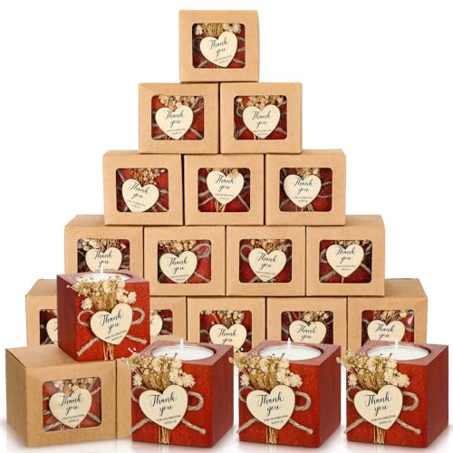 Jingmore 50 Sets Hochzeitskerzen, Gastgeschenke, Brautparty, Dankeschön-Geschenke für Gäste, rustikaler Holz-Kerzenhalter, Teelichthalter, Taufgeschenke, Recuerdos para Boda (Dunkelbraun)