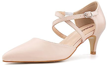 Hitmars Kitten Heels Sandals for Women Court Shoes Strappy Closed Toe Low Mid Heel Ladies Sandals Wedding Party Bridal Summer Sandals N-Beige Size 6UK=39EU