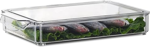 NANLIUJING Contenitori organizer per frigorifero, organizer impilabili per frigorifero, contenitori in plastica trasparente per frigorifero, congelatore, armadio, cucina, dispensa, 30,5 x 20,3 x 5,1