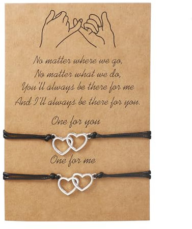 Aieino 2 pcs Pinky Promise Bracelets - Adjustable Handmade String Rope Relationship Couple Distance Friendship Mother Father Daughter Son for Women Men Teens Birthday Valentine's Day Gift(Heart)