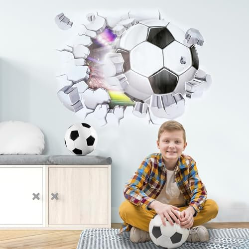 SITAKE 3D Soccer Stickers, Kids Room Sports Wall Stickers, Boys and Girls Decoration Soccer Wall Decor for Bedroom, Living Room and Window, Waterproof Vinyl Football Wall Decals, 50x62cm