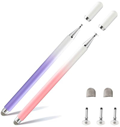 Twiller Disc Tablet Pen, 2 in 1Tablet Pen for All Tablets with Magnetic Cap, 2 pcs Stylus Touch Pen Mobile Phone Pen Compatible with iPhone, iPad, Samsung, Chromebook, etc Pink Purple