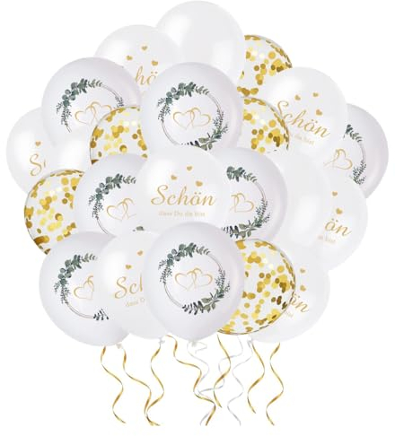 35 Stück Hochzeit Luftballons, 12 Zoll Konfetti Ballons Mit Herzen und Eukalyptus - Weiß für Verlobung, Heiratsantrag, Party Dekoration