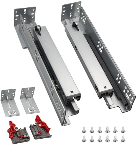 HLC Coulisses de Tiroir Sous Plan 450 mm 6 Pair(12pcs) Rails de Tiroir Dissimulés à Extension Complète avec Vis de Montage, Dispositif de Verrouillage 3D et Supports Capacité de Charge de 80 lb