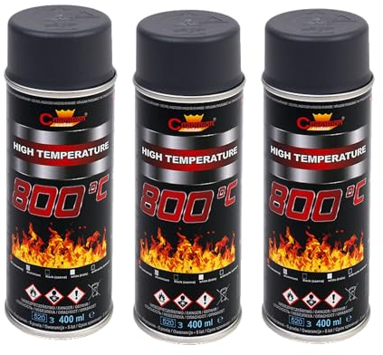 VE-INDUSTRIES Ofenlack Ofenfarbe Spray 3x 400ml hitzebeständige Thermofarbe 800°C (Ofenlack Anthrazit)