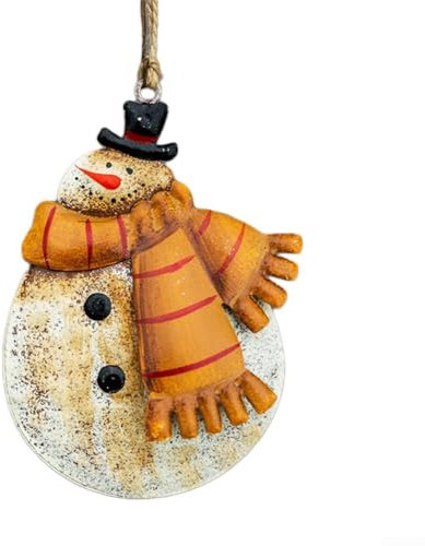 Vintage Metall Schneemann Weihnachtsmann Anhänger Rustikale Weihnachtsbaumschmuck (C)