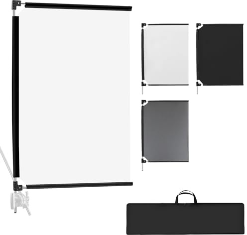 WELLMAKING 36x27'' Light Reflector Flag kit, 3-in-1 Portable Collapsible Diffuser for Photo Video Studio Shooting-Scrim, White and Black, Foldable Flag Kit, Shaper for Soft, Diffused & Light Effects