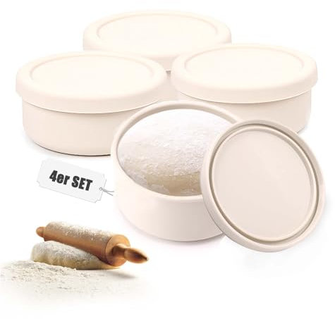 alouweekuky Pizzaballenbox 4er Set, 700ml Pizzateig Box mit Deckel, Teigbox aus Anti-Haft Silikon für Pizza Teig Box, Gärbox, Mikrowellen- und Spülmaschinenfest
