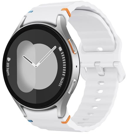 MoKo Cinturino Sportivo Compatibile con Samsung Galaxy Watch 7 FE 6 5 4 40mm 44mm/Watch 6 4 Classic 43mm 47mm 42mm 46mm/5 Pro 45mm, Cinturino in Silicone Morbido per Donna Uomo, Bianco