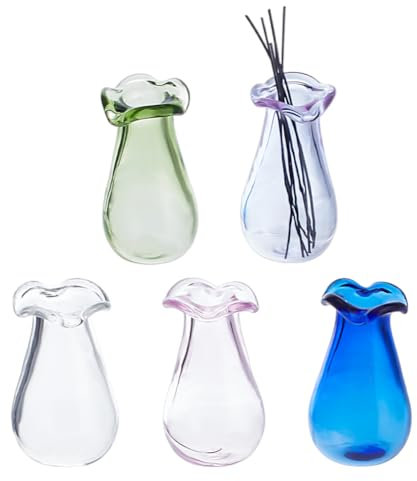 DELORIGIN 5 Stück Mini Blumenvase 27mm Miniatur Knospenvase Winzige Glasvase Für Mikro Landschaftszubehör Dekor Katzenschnurrhaare Trockenblumen Knospen Sukkulentenhalter