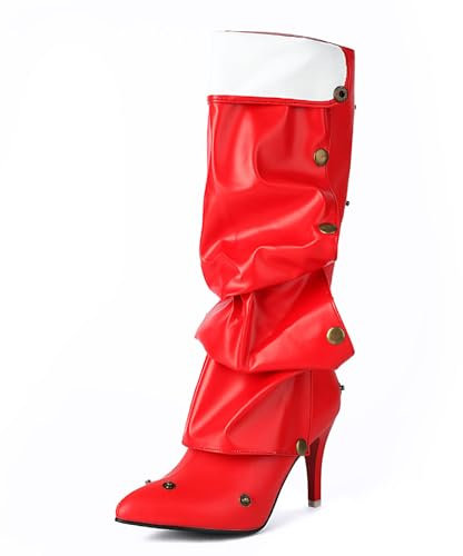 Scarpa Alta Stivali al Ginocchio da Donna Décolleté con Tacco Punta a Punta Tacco a Spillo Bottoni Pantaloni impilati Stivali Altezza Tacco 10 CM