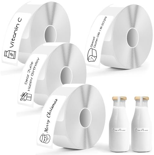 4 Rollen Etiketten Selbstklebend - Wasserdicht Thermo-Etikettenband 12x40mm Etikettendrucker Thermo Papier für Schule, Zuhause, Büro, Kompatibel mit P15/P21/Q30, 160 Etiketten/Rolle