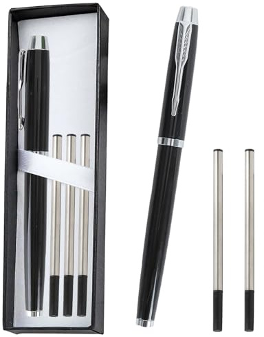 Tintenroller Personalisiert Kugelschreiber mit Gravur Tintenroller Hochwertig & 3 Stück Ersatzminen & Geschenkbox Set Rollerball Pen Dicke Mine Personalisierte Geschenke (222-Silber)