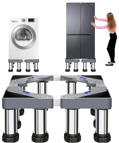 Bocguy Soporte Lavadora, Base para Lavadora con 12 Patas, Lavavajillas Ajustable Base Largo/Ancho 40-60cm, para Frigorífico, Lavadora, Electrodomésticos, Altura 18-21cm