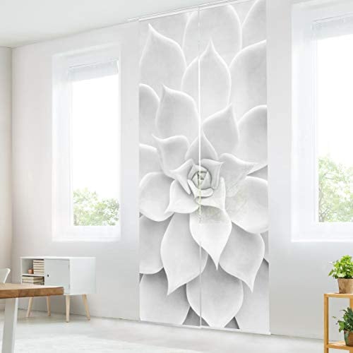micasia Schiebegardine halbtransparent 60er Paneel Klett Muster Textil lichtdurchlässig - Pflanzen Modern Flächenvorhang schwarz Weiss Wohnzimmer Schlafzimmer 1378 (120x250 cm - 2er Set)