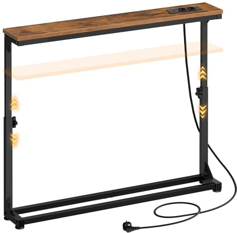 HOOBRO Schmaler Konsolentisch (15 cm breit), höhenverstellbar (63,5-83,5 cm), Sofatisch mit Ladestation, Beistelltisch, Flurtisch für den Eingangsbereich, Flur, Vintagebraun und Schwarz EBF95CXG01