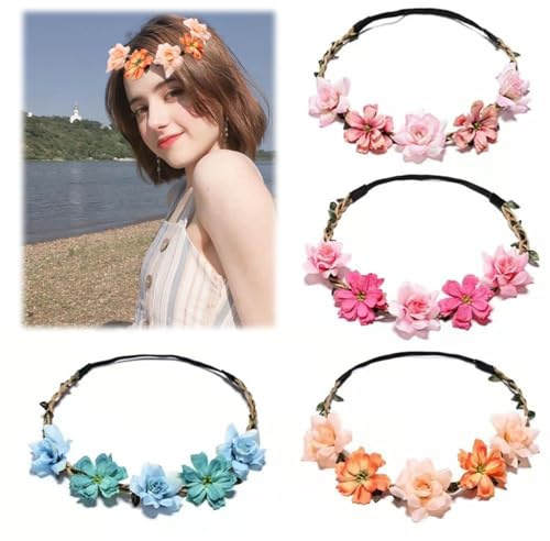 4 Stück Blumenschmuck Haare, Blumenkranz Haare, Haarkranz Blumen für Reisefotografie, Haarschmuck Blumen für Reisefotografie,Festival Hochzeit und Party, Damen, Mädchen(Viele Farben)