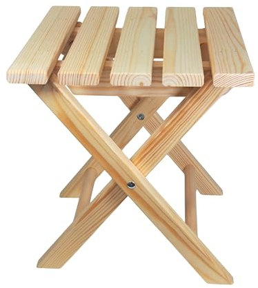 Wooden World - Klappbarer Holz-Hocker 2-in-1 – Hocker, Beistelltisch, Pflanzenständer – Naturholz, für Garten, Balkon, Camping oder Zuhause – 30x28x32 cm
