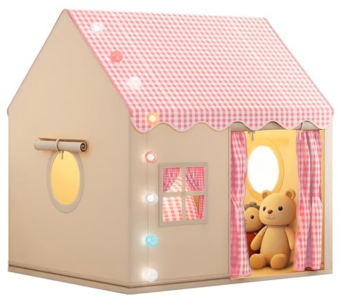 FREEAMG Kinder-Spielzelt, Bequeme Kinderhütte Kinderzelt für Kleinkinder mit Leuchtender Dekoration, Geburtstags- und Kinderfestgeschenke für Mädchen und Jungen (Rosa)