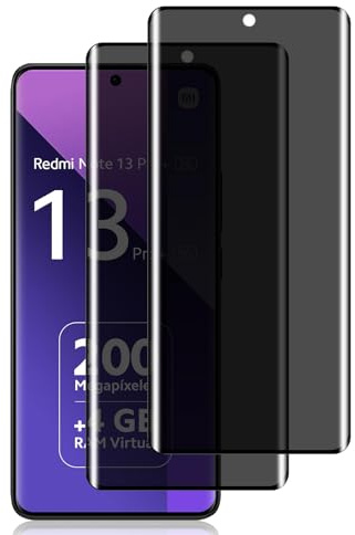 HeeYeal 2 Piezas Anti-Espía Protector de Pantalla Privacidad Compatible con Xiaomi Redmi Note 13 Pro+ 5G/Pro Plus 5G, Alta Sensibilidad 9H Dureza Vidrio Templado para Redmi Note 13 Pro Plus 5G