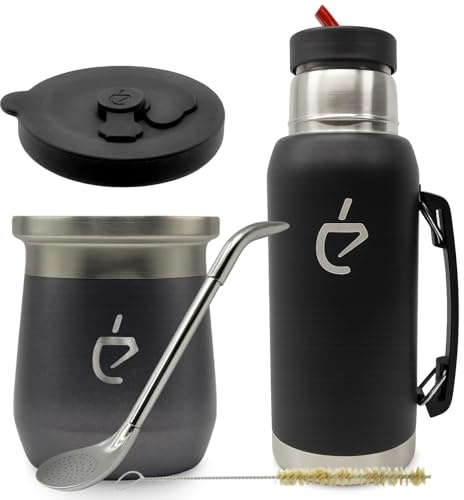 Yerba Mate Set Un Mate MateGo Thermolid DualFlow PRO Ash Gray – Termo 1000 ml, Matero Térmico 230 ml, Bombilla, Cepillo, Caja Regalo Premium (Gris)