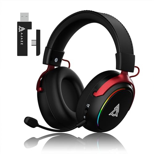 nacodex AJAZZ AHM10 MAX Wireless Gaming Headset with Detachable Microphone, DTS Headphone:X 7.1 Surround Sound, 2.4 GHz/Type-C/BT, 143H Battery, for PC, Mac, PS5, PS4, Xbox, Switch, Mobile, Black