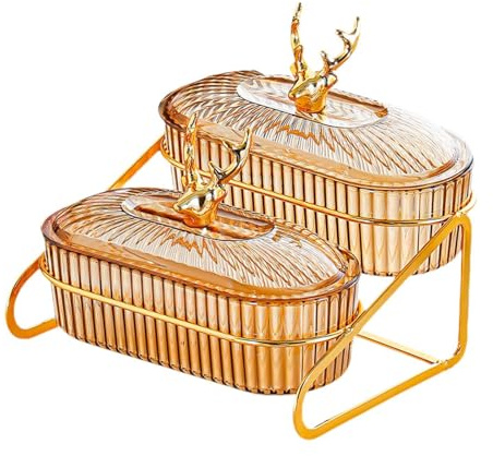 Gralara Plateau Dried Fruit à Deux Niveaux En PS Plat de Présentation pour Fruits Secs Assiettes à Biscuits Plateau Snack Élégant avec Poignées Adapté pour Sa, Brun