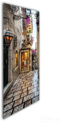 Wallario Wandgarderobe aus Glas in Größe 50 x 125 cm in Premium-Qualität, Motiv: Altstadtgasse im Regen | 7 Kleiderhaken zum Aufhängen von Jacken